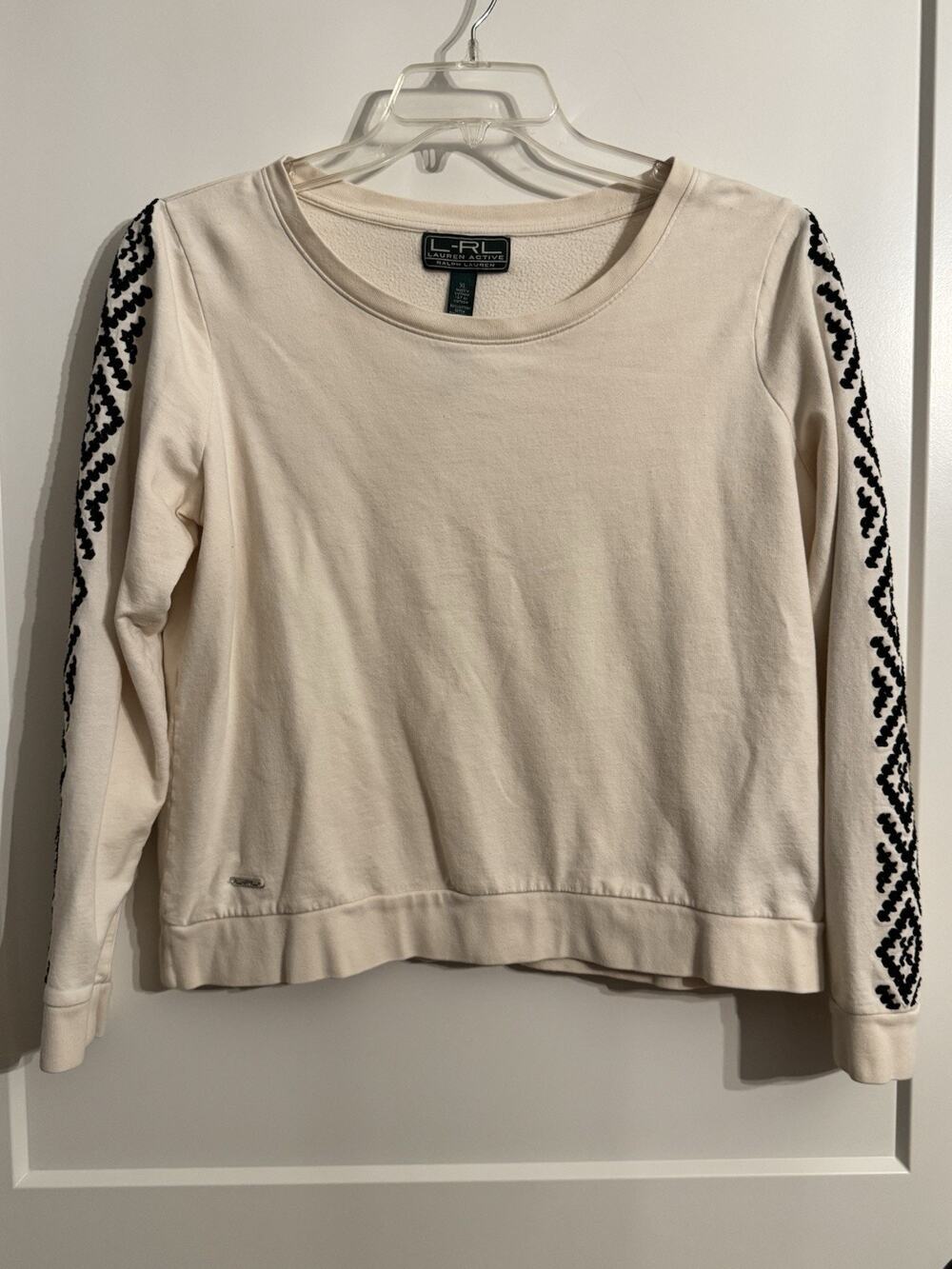Lauren Ralph Lauren Active Cream Sweatshirt Sz XL Aztec Black Accents Old Money